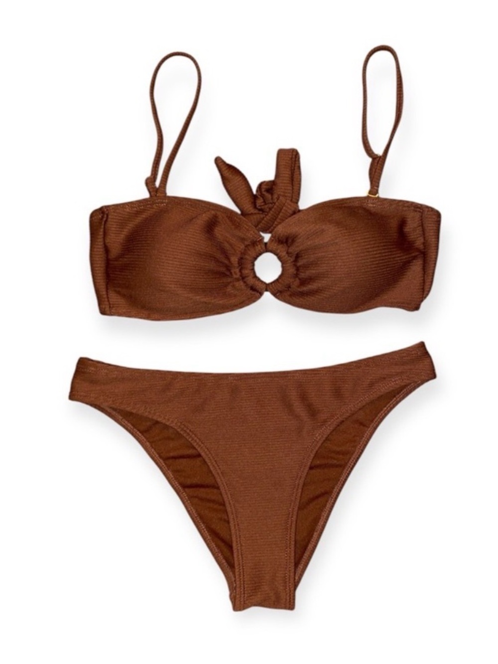 Cabana Del Sol 2 pc Bikini Set Cocoa Brown Ring-Front sz S